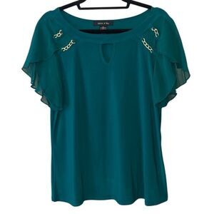 ❤️‍🔥Adele & May Women's Emerald Green Blouse w/ Gold Link Detail Size XL